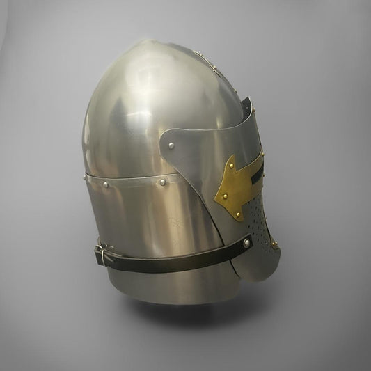 Brass and Steel Crusader Helmet - Visored - Trollkors