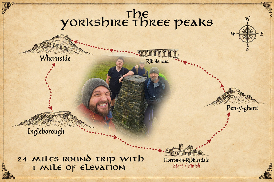 Yorkshire Three Peaks route map: Horton-in-Ribblesdale, Pen-y-ghent, Ribblehead, Whernside and Ingleborough