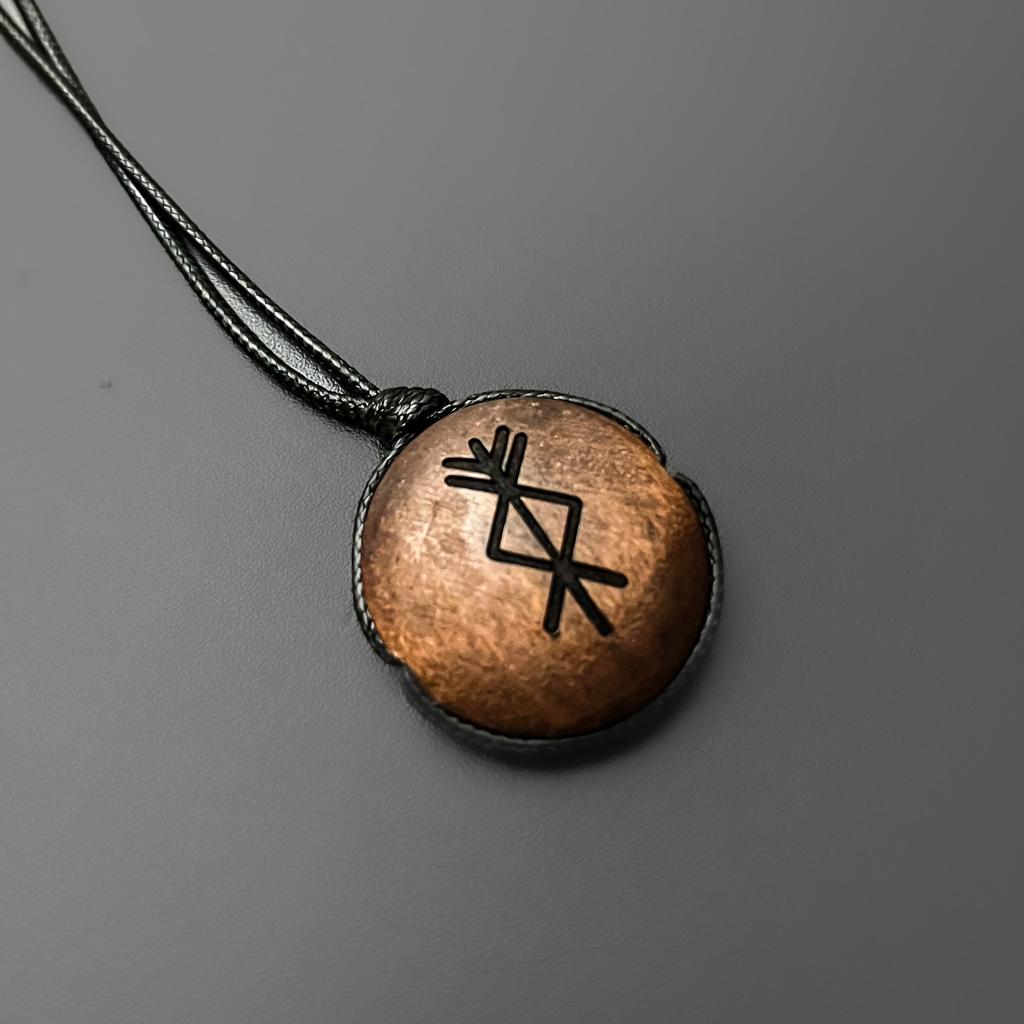 Chains Inscriped With Runes Engraved Wood Bind Rune Pendant – Raven Forge