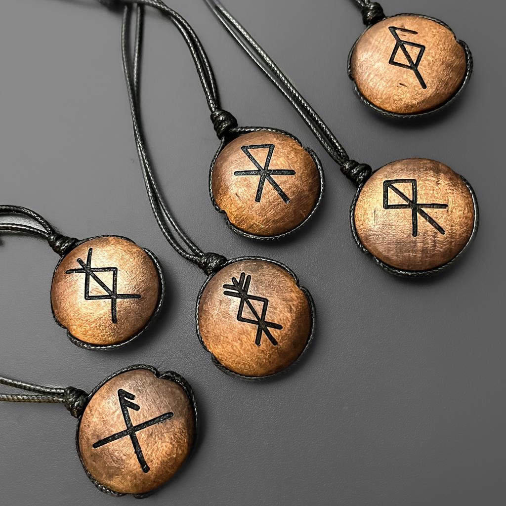 Hex Rune Chain Engraved Wood Bind Rune Pendant – Raven Forge